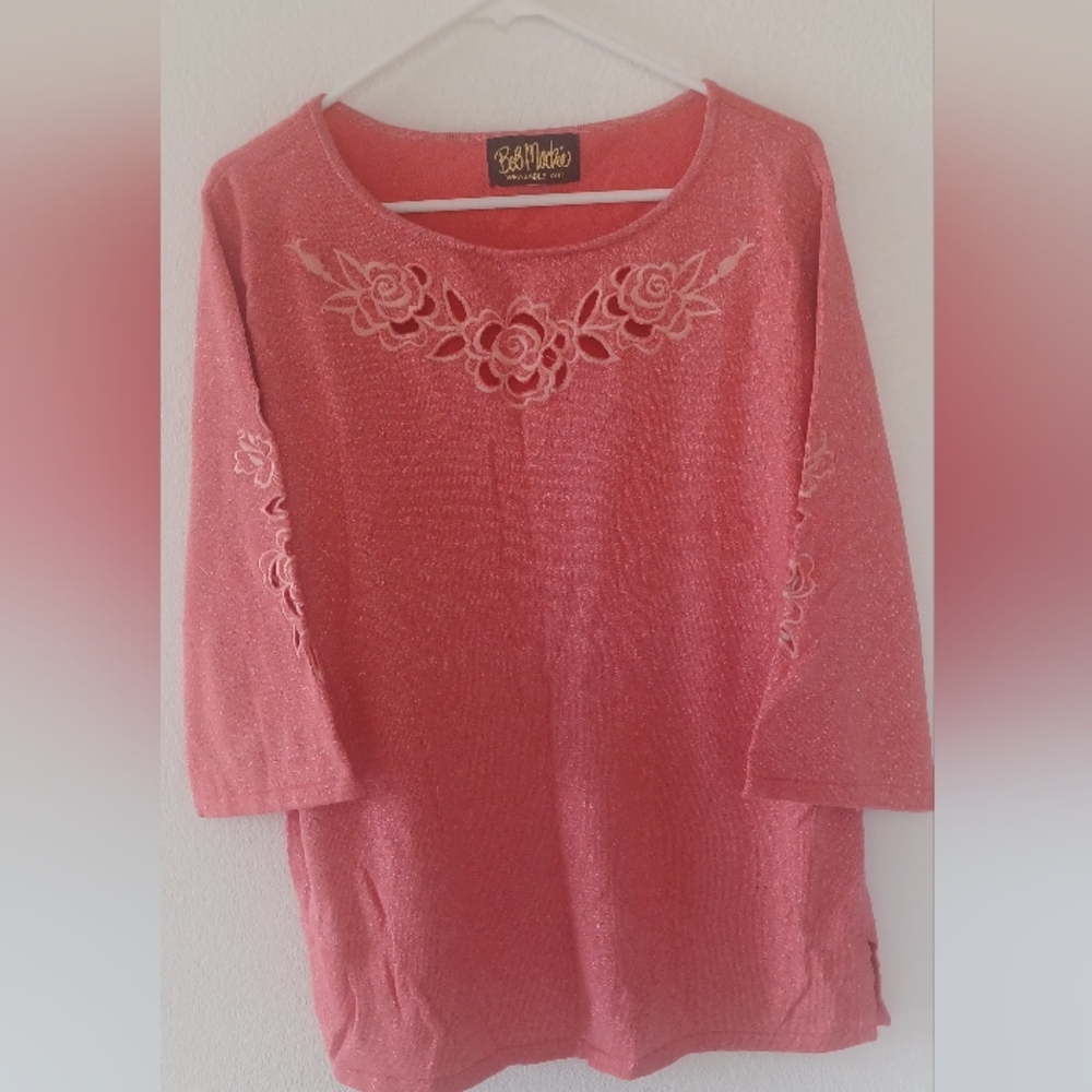 Pink Floral Women's Top Bob Mackie Xl